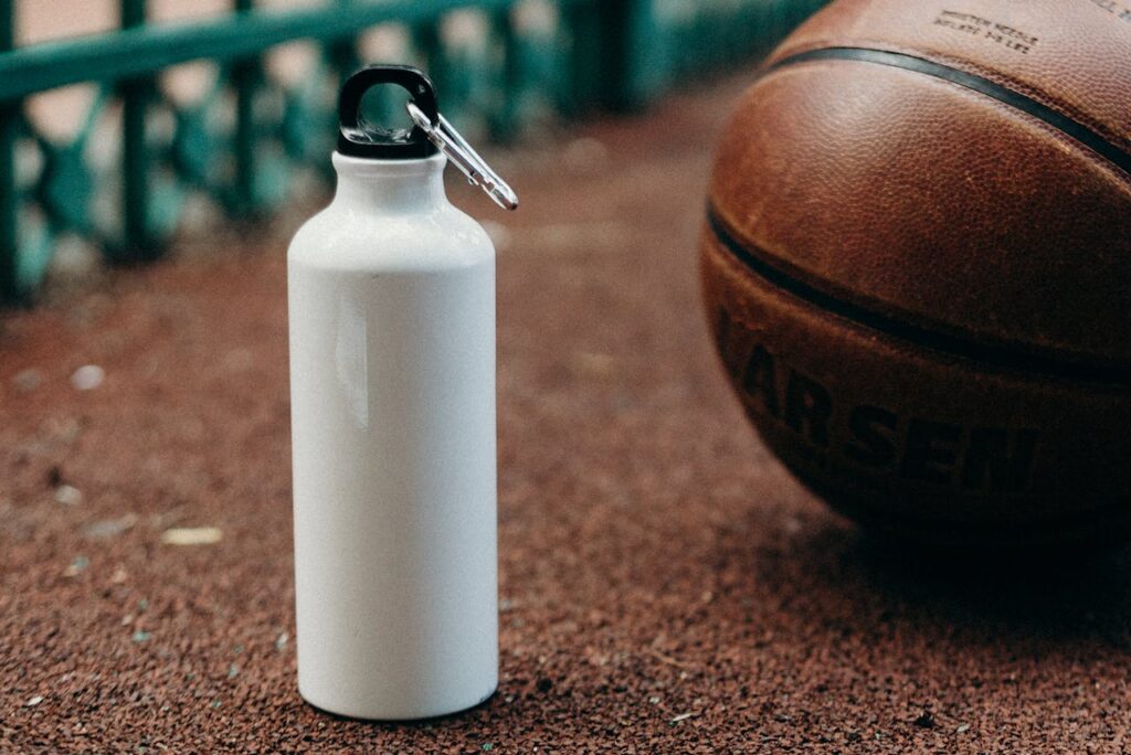 White Water Bottle and Basketball Ball 